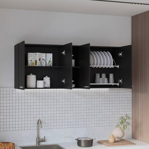 59-Inch Four Swing Doors Wall Cabinet with Glass Panels – Wenge