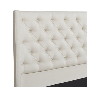 Manhattan Shelter King Platform Bed Frame, Light Beige Linen