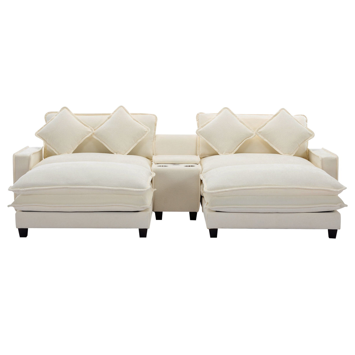 Sectional Sofa Upholstered Sofa With Two Removable Ottoman, Two USB Ports, Two Cup Holders And Large Storage Box For Living Room