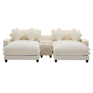 Sectional Sofa Upholstered Sofa With Two Removable Ottoman, Two USB Ports, Two Cup Holders And Large Storage Box For Living Room
