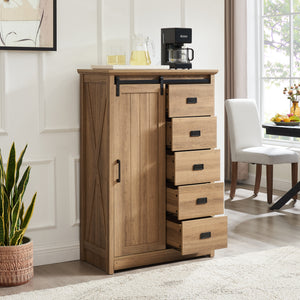 5 Drawers Dresser with Sliding Barn Door