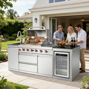Outdoor Kitchen Island 85.2 Inch 4+1 Burner Propane Gas BBQ Grill 71500 BTU 304 Stainless Steel