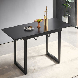 Square Extendable Dining Table With Metal Leg, Modern Space Saving Kitchen Table For Living Room