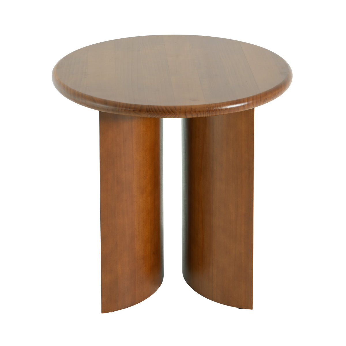 Walnut Finish Pine Wood Round Side Table with Unique Fan-Shaped Legs