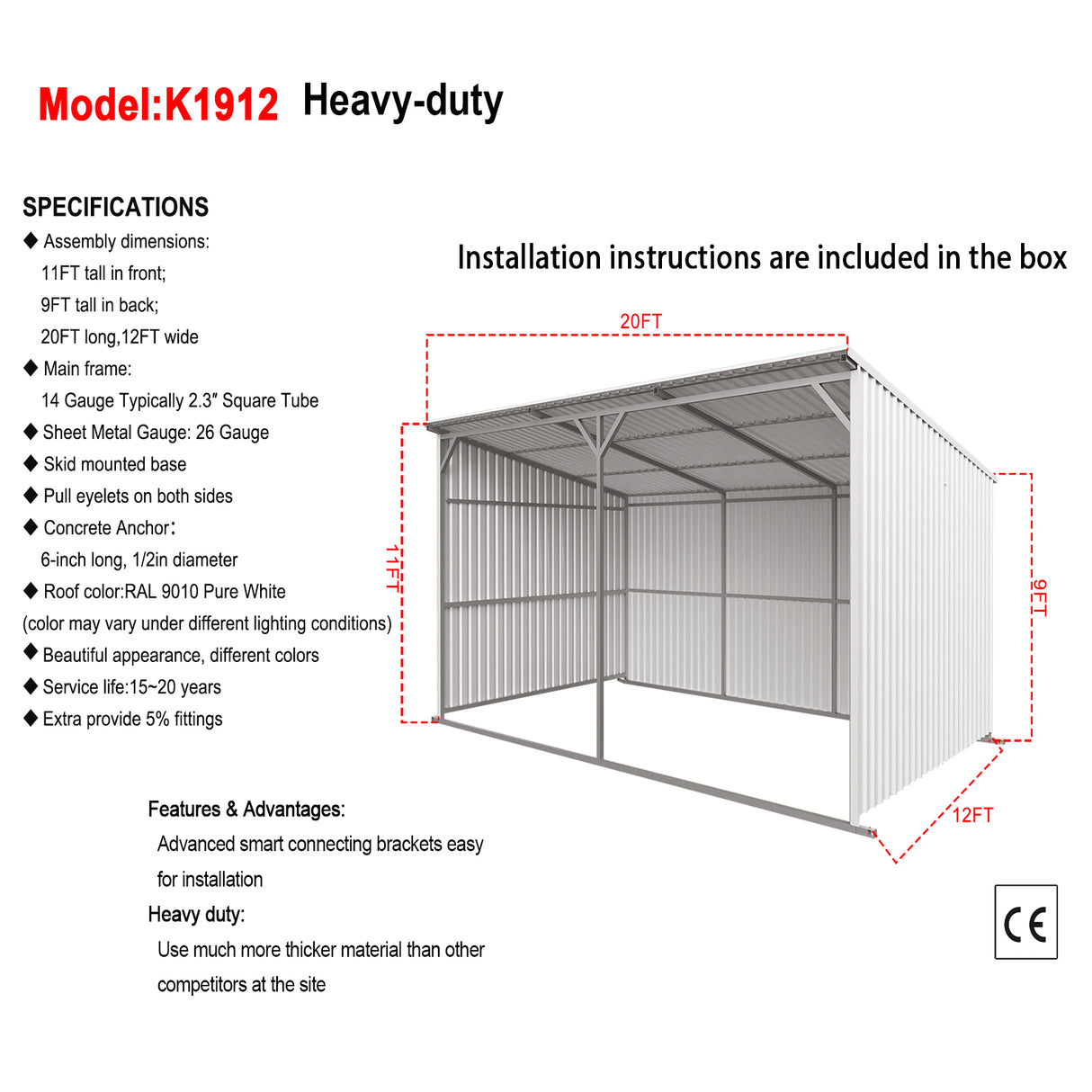 20Ft x 12Ft Livestock Metal Shed – Heavy-Duty Steel Shelter