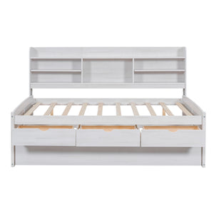Captain Bed With Built In Bookshelves, 3 Storage Drawers, And Trundle