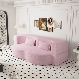 Modern Floor Sofa, With 2 Pillows, Convertible Teddy Fabric Foam Filled Bed