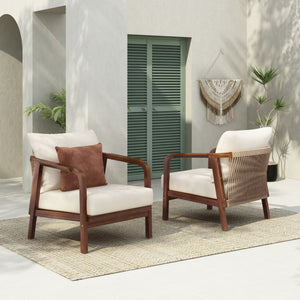 Outdoor Lounge Chair With Woven Backrest, Solid Wood Frame, Comfortable Cushions - Best Buy Furniture