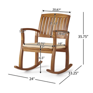 Acacia Wood Patio Outdoor Rocking Chair with Cushions