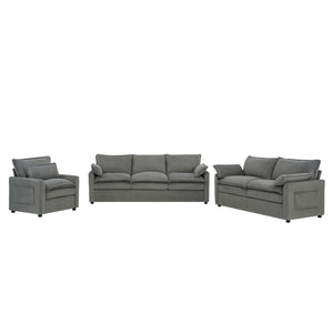 Modern Sofa Set With Double Layer Cushion And Side Storage Pockets
