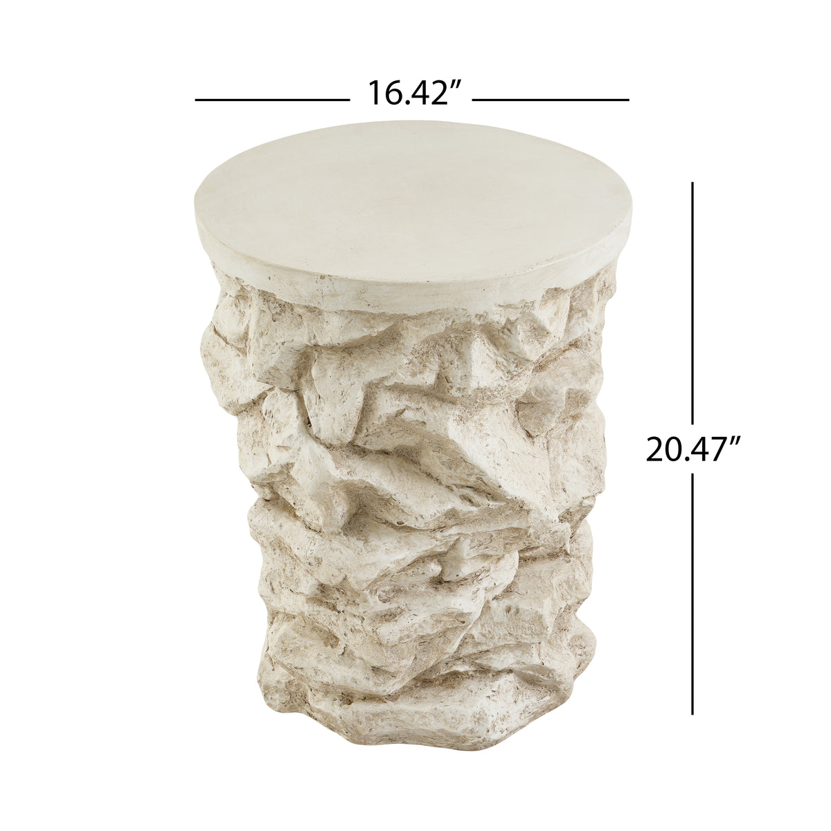 Beige Round Faux Stacked Stone MGO Side Table