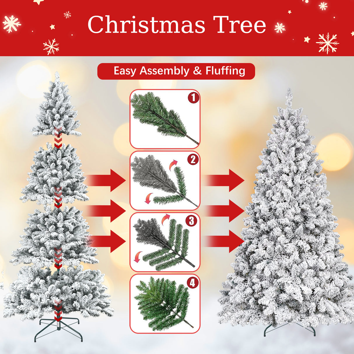 6FT Flocked Christmas Tree with Pine Cones