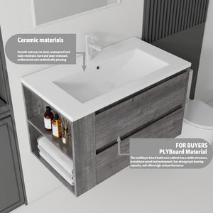36 Inch Floating Bathroom Vanity with Sink, Soft-Close Door, Ceramic Sink, Plywood