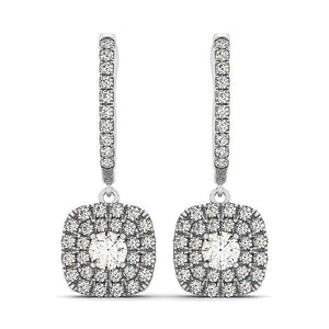 14k White Gold Double Halo Cushion Outer Shaped Diamond  Earrings (3/4 cttw)