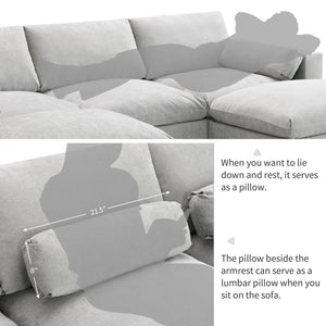 Modular Sectional With Storage Pockets, 5 Seat U Shaped Couch Set With Pillows, Free Combination Modern Cloud Sofa With 2 Movable Ottoman
