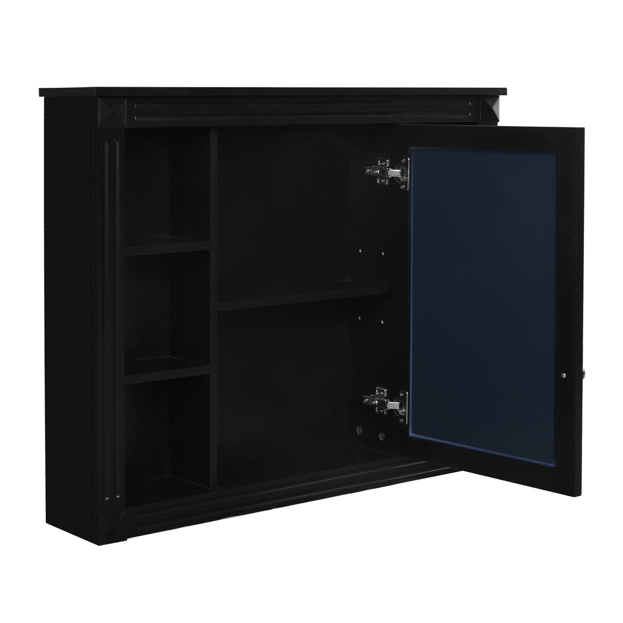 Wall-Mounted Bathroom Storage Cabinet With Mirror, 6 Open Shelves - Black