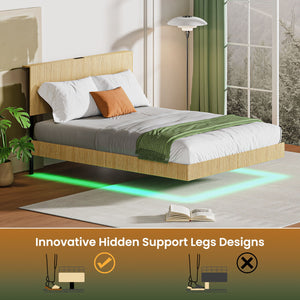 Floating Bedstead With Charging Station And LED Lights