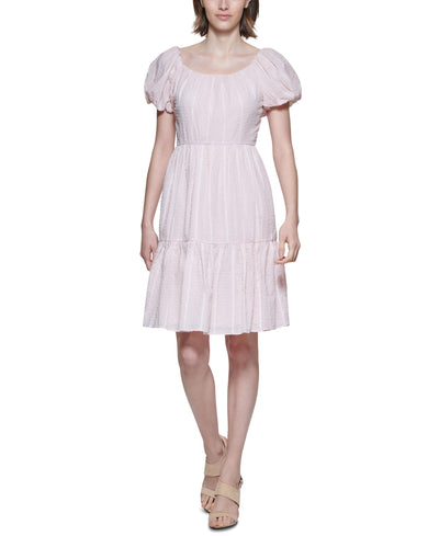 Calvin Klein Womens Cotton Clip Dot Fit & Flare Dress Pink 12