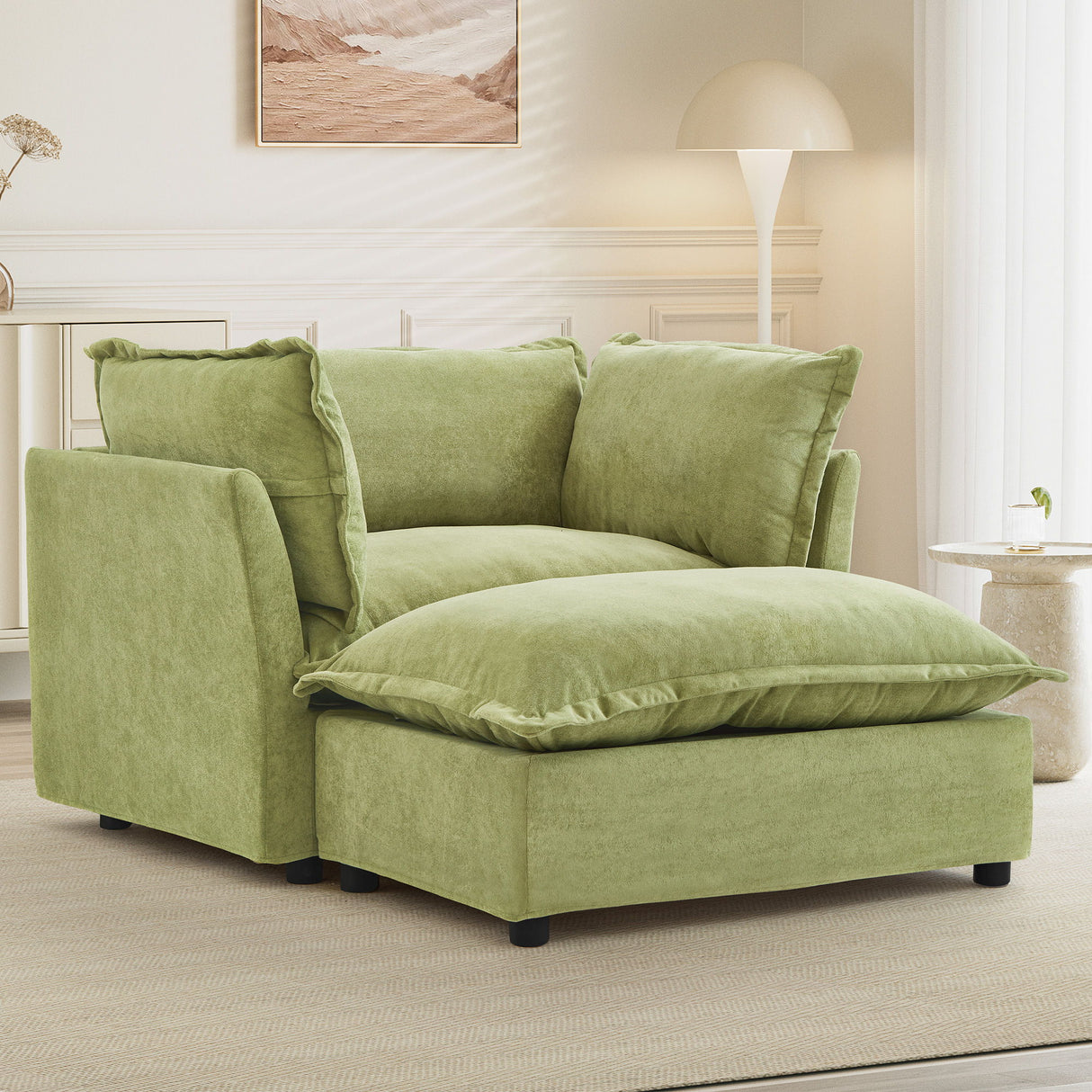 Modern Armchair Sofa With Movable Ottoman