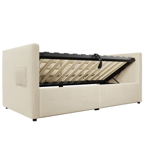 Upholstered Hydraulic Storage Daybed With USB & Type C Charging