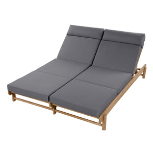 Light Teak Acacia Wood Double Chaise Lounger Set