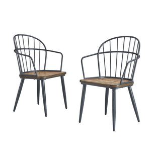 Industrial Inspired Indoor Dining Chair With Metal Legs And Birch (Set of 2) - Black / Natural