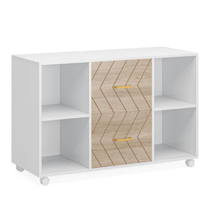 Large Mobile Lateral File Cabinet With 2 Drawers, Printer Stand & Storage Shelves, For Letter Size Files - White / Oak