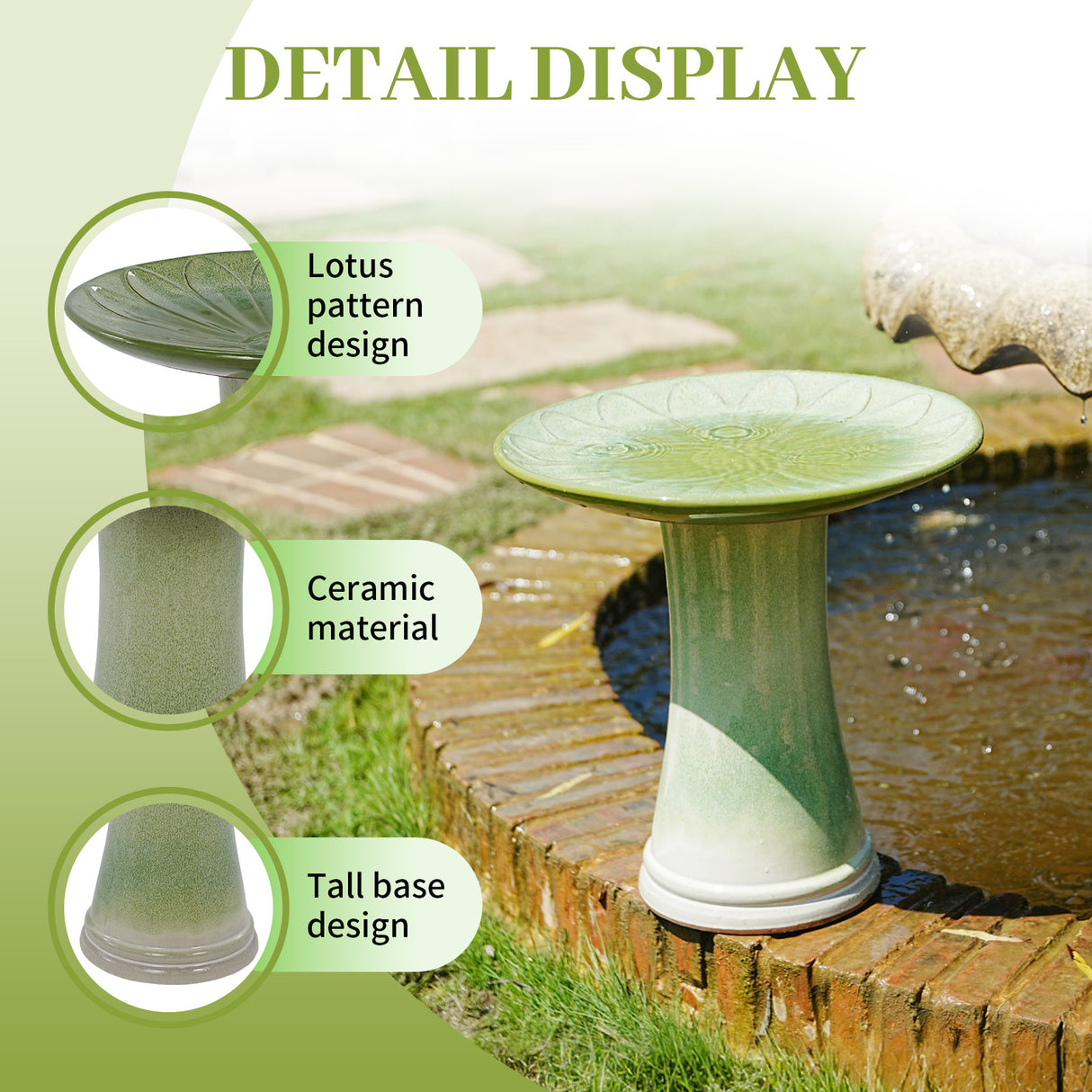 Handmade Glazed Ceramic Bird Bath with Daisy Petal Embossed Tray