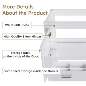 42" Bathroom Vanity Base With Doors And Drawer - White