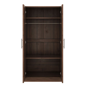 2 Door Wooden Wardrobe Armoire With 3 Storage Shelves - Brown