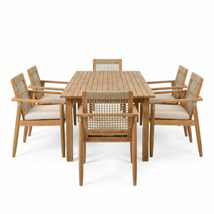 7 Pieces Acacia Wood Outdoor Dining Set with Cushions