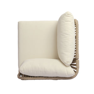 Acacia Wood Outdoor Corner Chair with Rope Back & Weather-Resistant Cushion