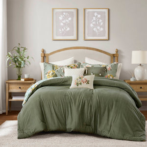7-Piece Queen Vin Floral Comforter Set, Green