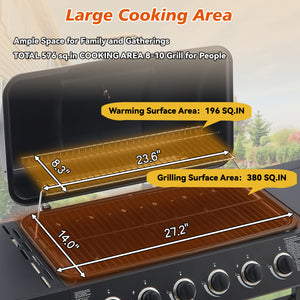 6 Burner Propane Gas BBQ Grill with Side Burner