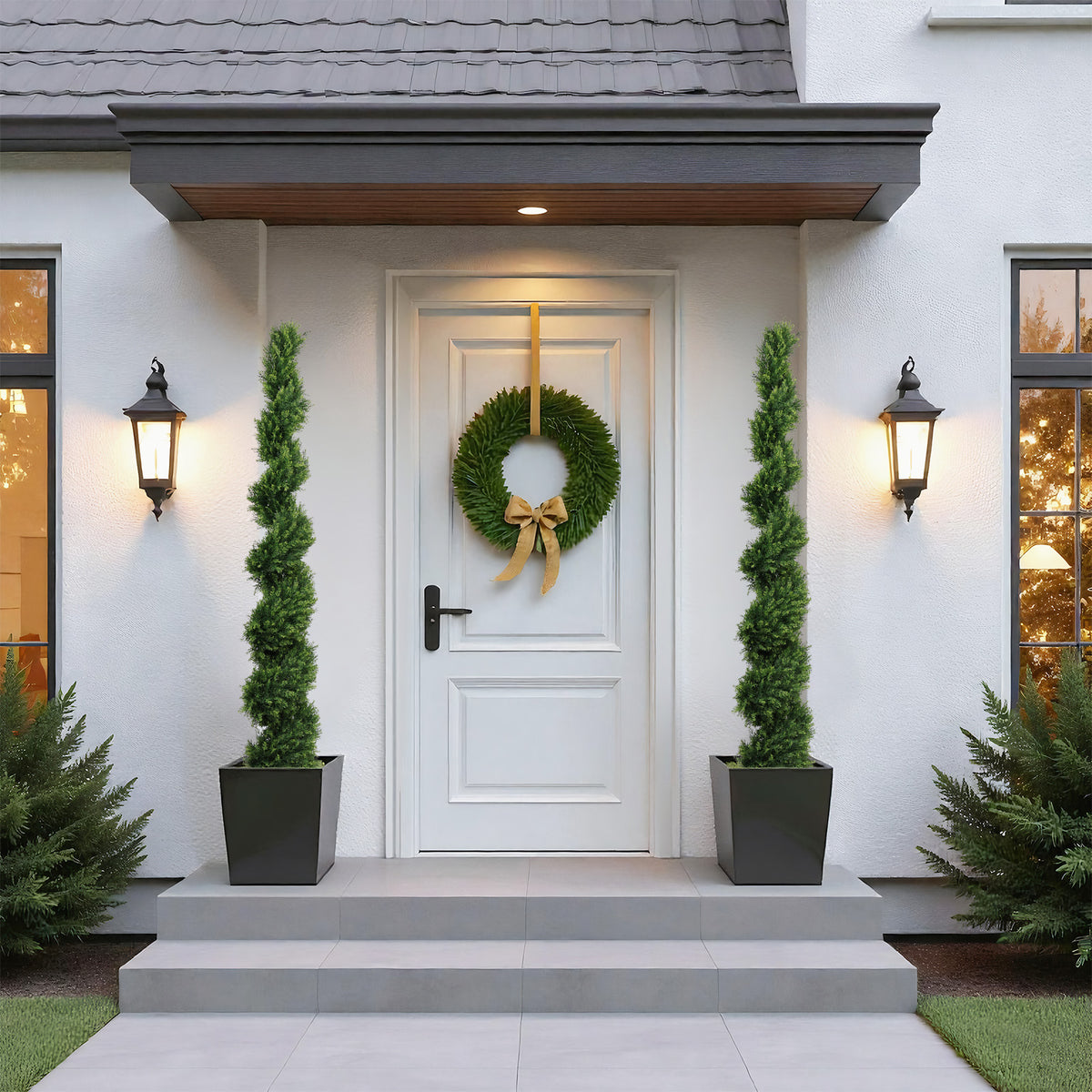 6FT Two-Tone Spiral-Shaped Potted Cedar Tree Set