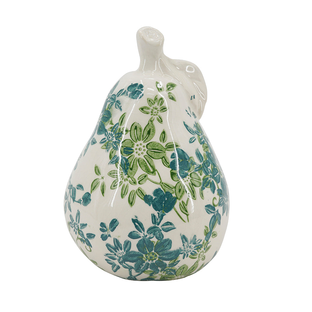 Set of 2 Floral Ceramic Pear and Apple Decor