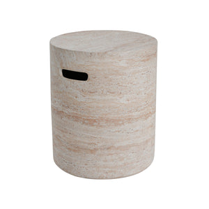 Modern Concrete Side Table With Travertine, Indoor / Outdoor Use - Beige