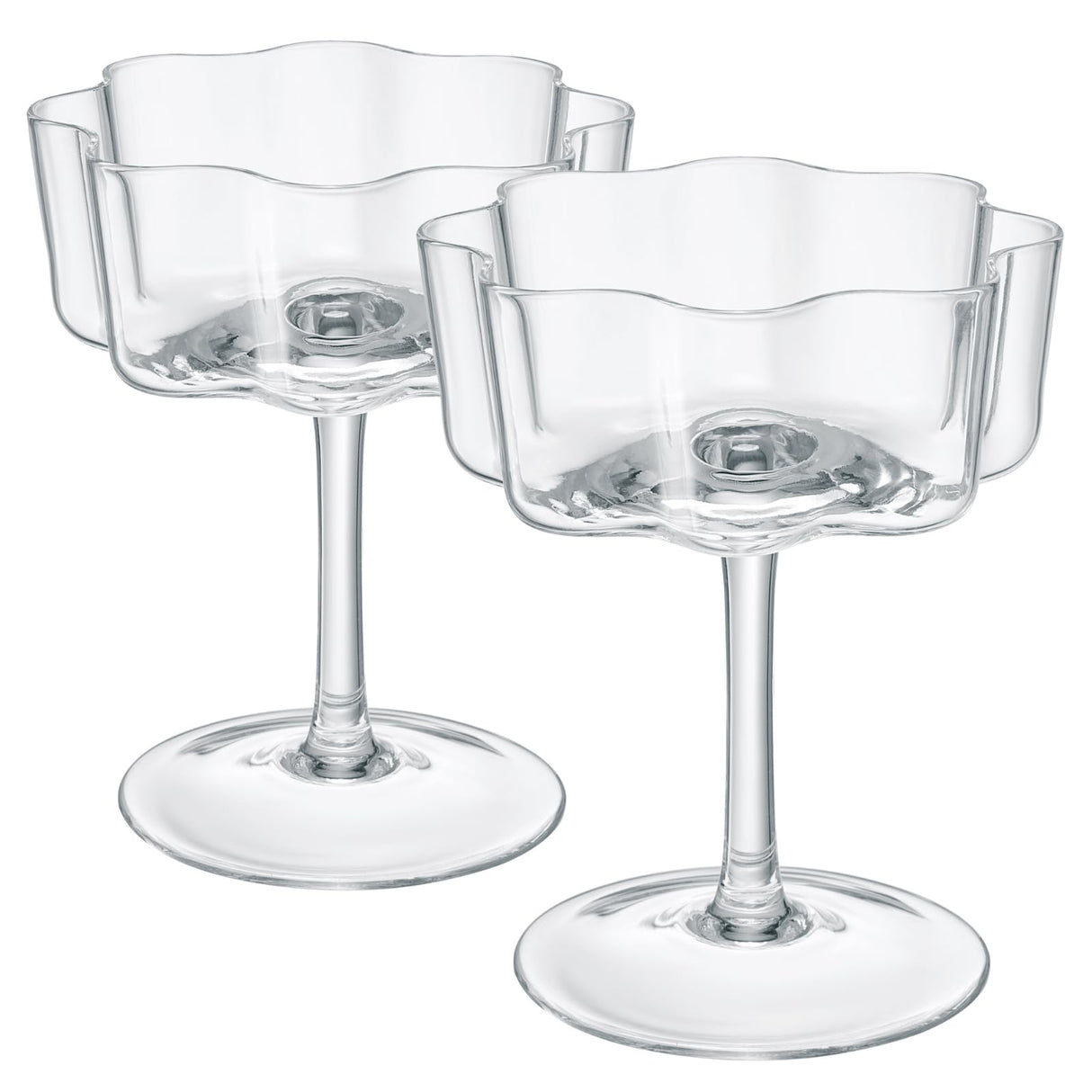 Flower Wave Coupe Cocktail Colored Glasses | Set of 2 | Clear