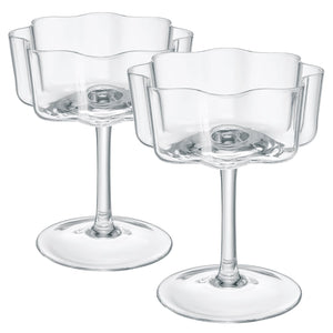 Flower Wave Coupe Cocktail Colored Glasses | Set of 2 | Clear