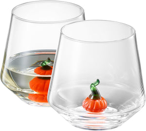 Khen Pumpkin Glass Set Fall Drinkware Decorative Break Resistant Tumbler Cups Barware Holiday Gift - 12oz Clear