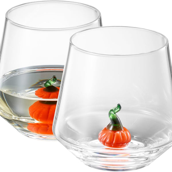 Khen Pumpkin Glass Set Fall Drinkware Decorative Break Resistant Tumbler Cups Barware Holiday Gift - 12oz Clear