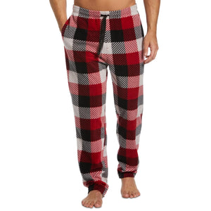 Perry Ellis Portfolio Men's Modern Buffalo Plaid Textured Fleece Pajama Pants (Rio Red, X-Large)