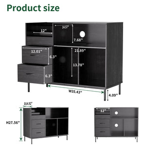 Grain Record Player Stand, Media Console With Speaker Shelf & 2 Drawers