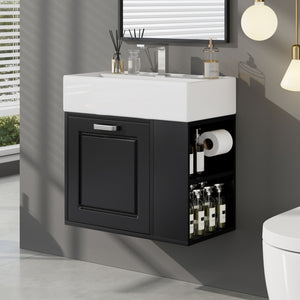 Modern Wall Mounted Bathroom Vanity With Sink, Soft Close Drawer, Adjustable Shelf, Toilet Paper Holder