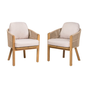 Grotta - Outdoor Dining Arm Chair (Set of 2) - Teak / Beige