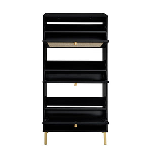 Modern Rattan 3 Door Shoe Rack Cabinet for Entryway