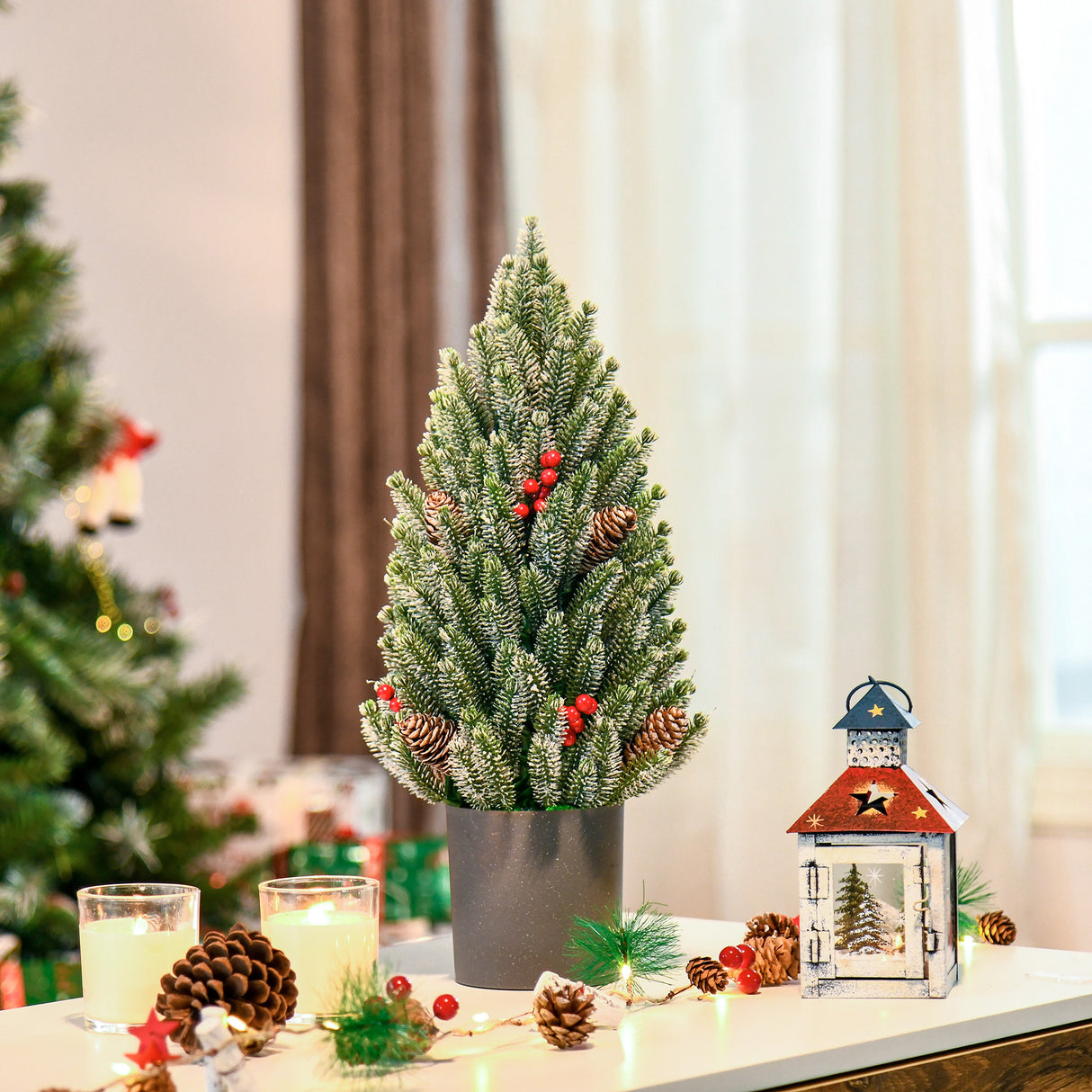 HOMCOM 18" Tall Unlit Miniature Snow-Flocked Tabletop Christmas Tree