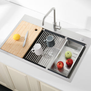 Stainless Steel Kitchen Sink, 33”x22” Single Bowl, Overmount, Brushed Finish