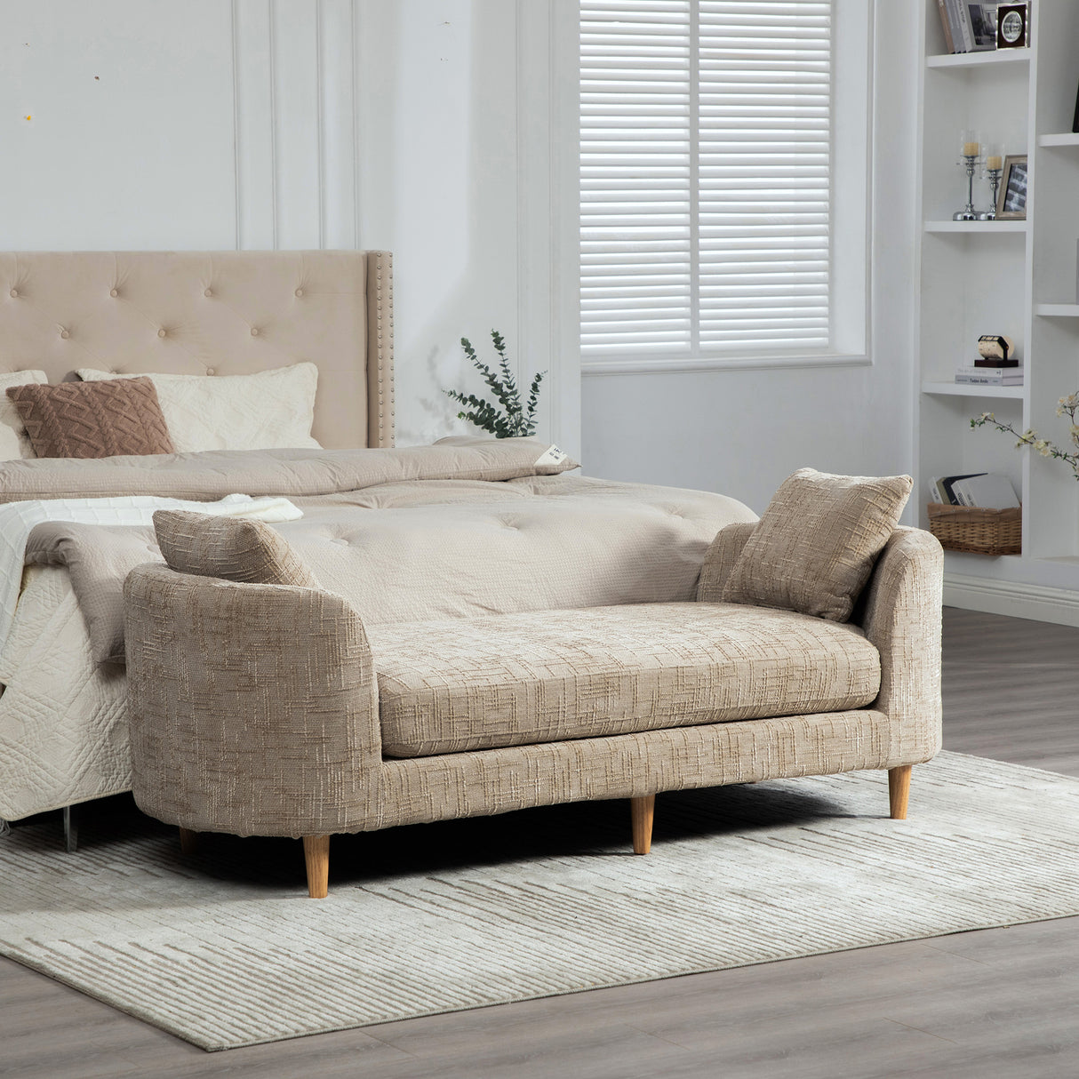 77.17" Wide Modern Upholstered End of Bed Bench with Armrests