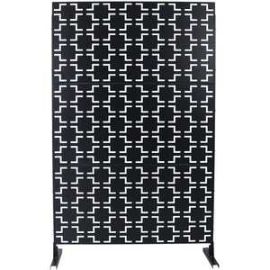 Outdoor / Indoor Privacy Screen Metal Privacy Screen, Freestanding Decorative Privacy Screen For Deck Balcony Patio - Black